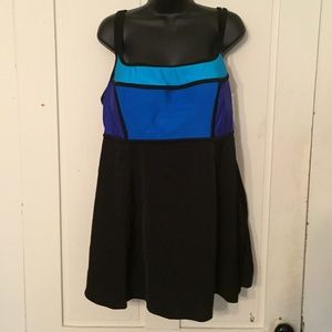 Tummy Control Swim Dress, Blue Black, 18W, NWT